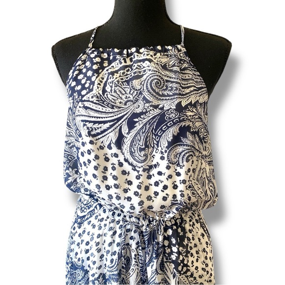 VICI Blue Paisley Scarf Maxi Dress Keyhole Back Halter Tie NWOT - Picture 3 of 8